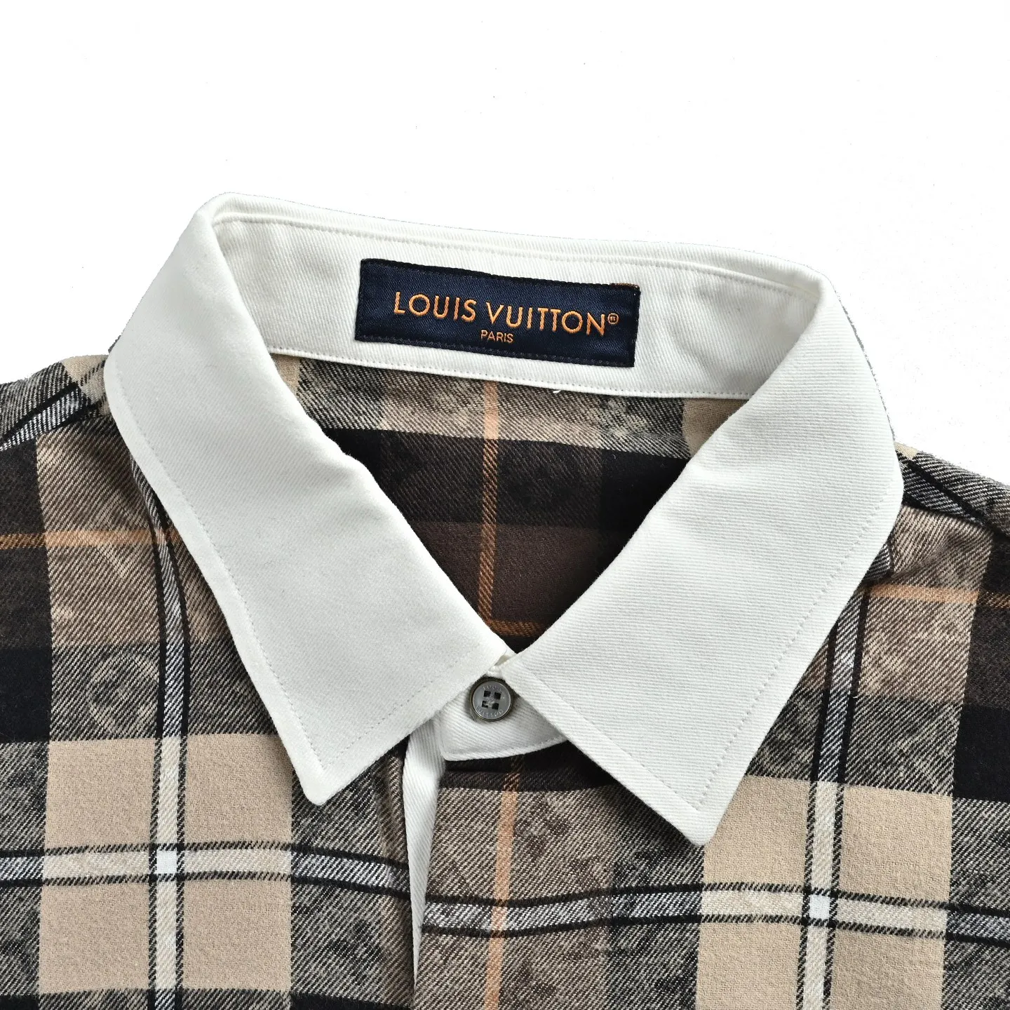 Louis Vuitton/Louis Vuitton plaid old flower jacquard white collar shirt